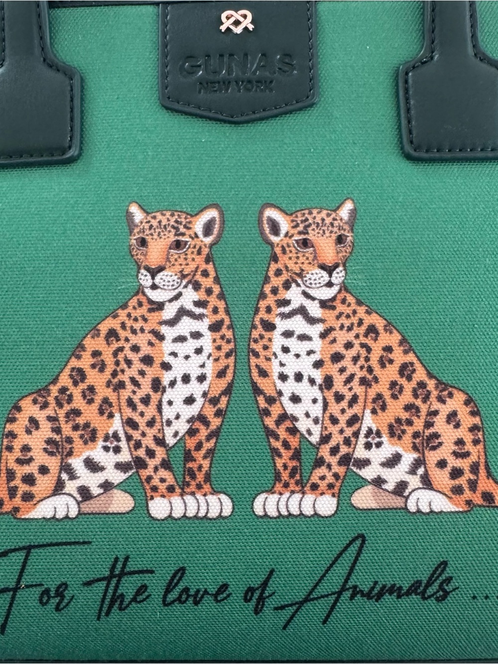 GUNAS New York Oasis Green Leopard Vegan Canvas Bag NWT $195 Sold Out Online - Picture 3 of 13